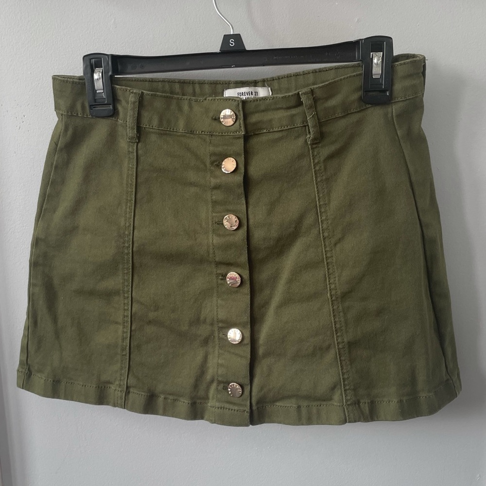 army green mini skirt